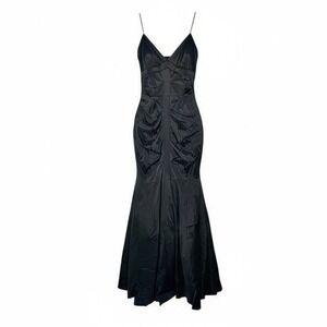 Cache Black Ruched Mermaid Gown Size 2 Spaghetti Strap V-Neck Dress Gothic